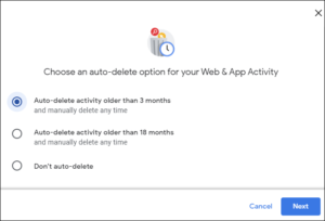 Choose auto delete option for web activity