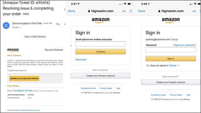 Amazon phishing resolving issue and completing your order