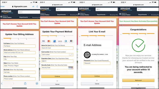Amazon plishing email wants billing address, payment method and email address